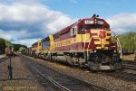 WC, Wisconsin Central SD45s 6607-5337-6541 leads a southbound ore train on the ex-Algoma Central at Hawk Junction, Ontario. September 23, 1995. 